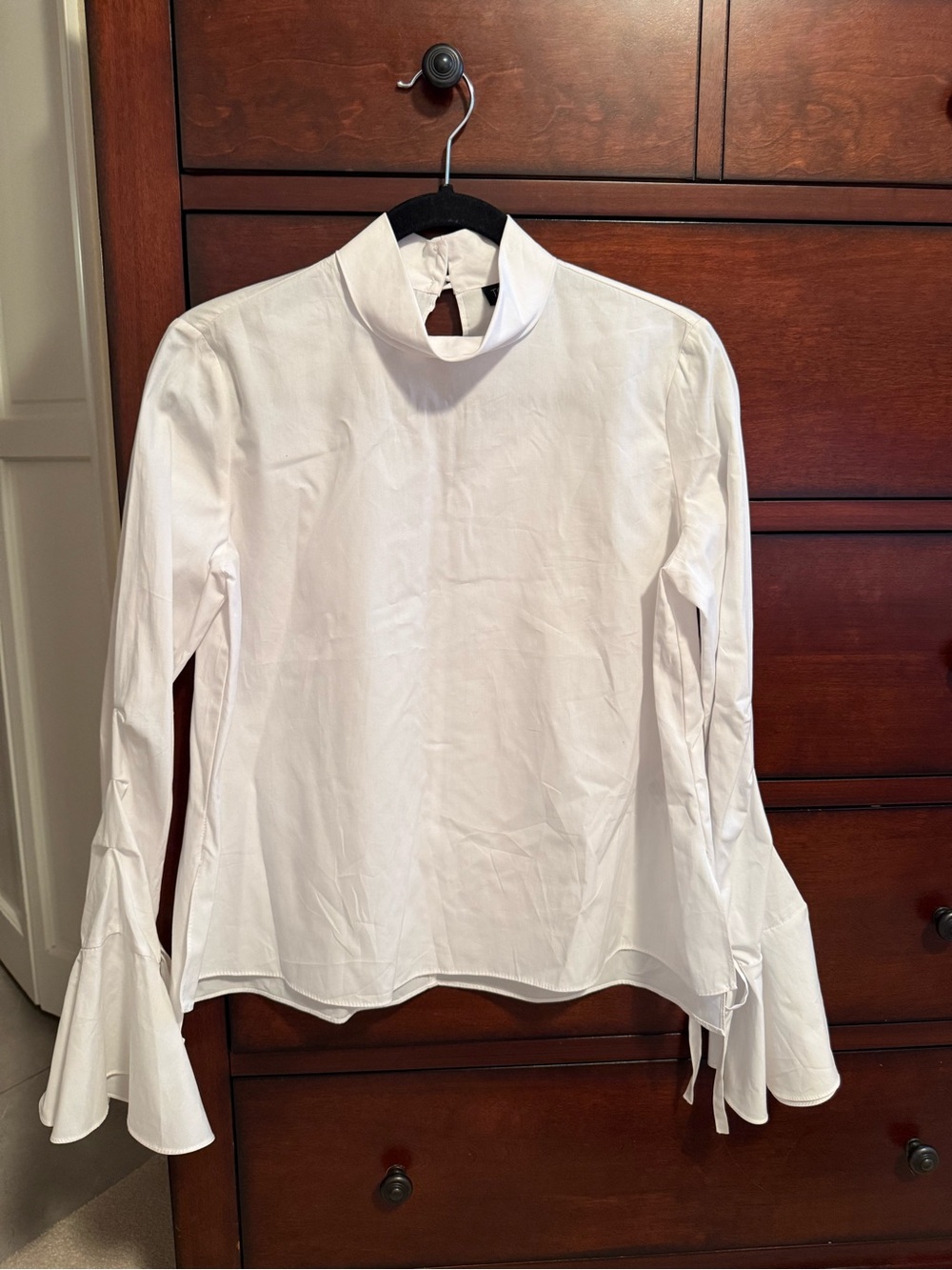 Topshop White Mock-Neck Blouse with Ruffle Cuffs